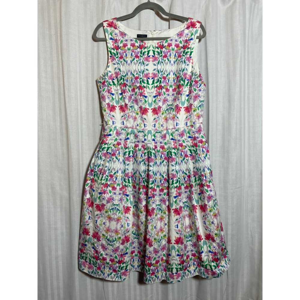 Talbots Floral Fit & Flare Dress Sleeveless Pockets 12 Garden Party Cottagecore
